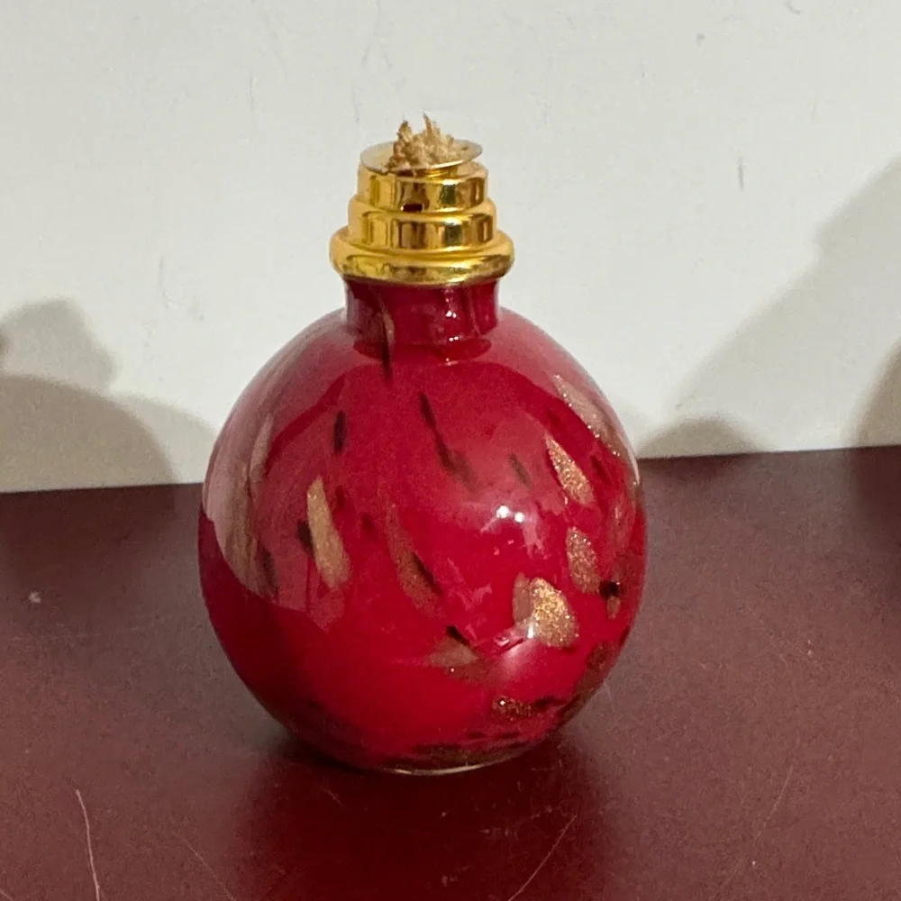 Large Red Gold Sparkle Black Splatter Flecked Art Glass Fragrance Oil Lamp